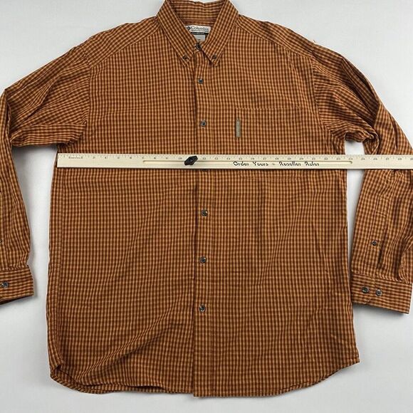 Columbia Sportswear Sz L Orange Plaid Long Sleeve Button Up Shirt AM7109 Cotton - Picture 2 of 9